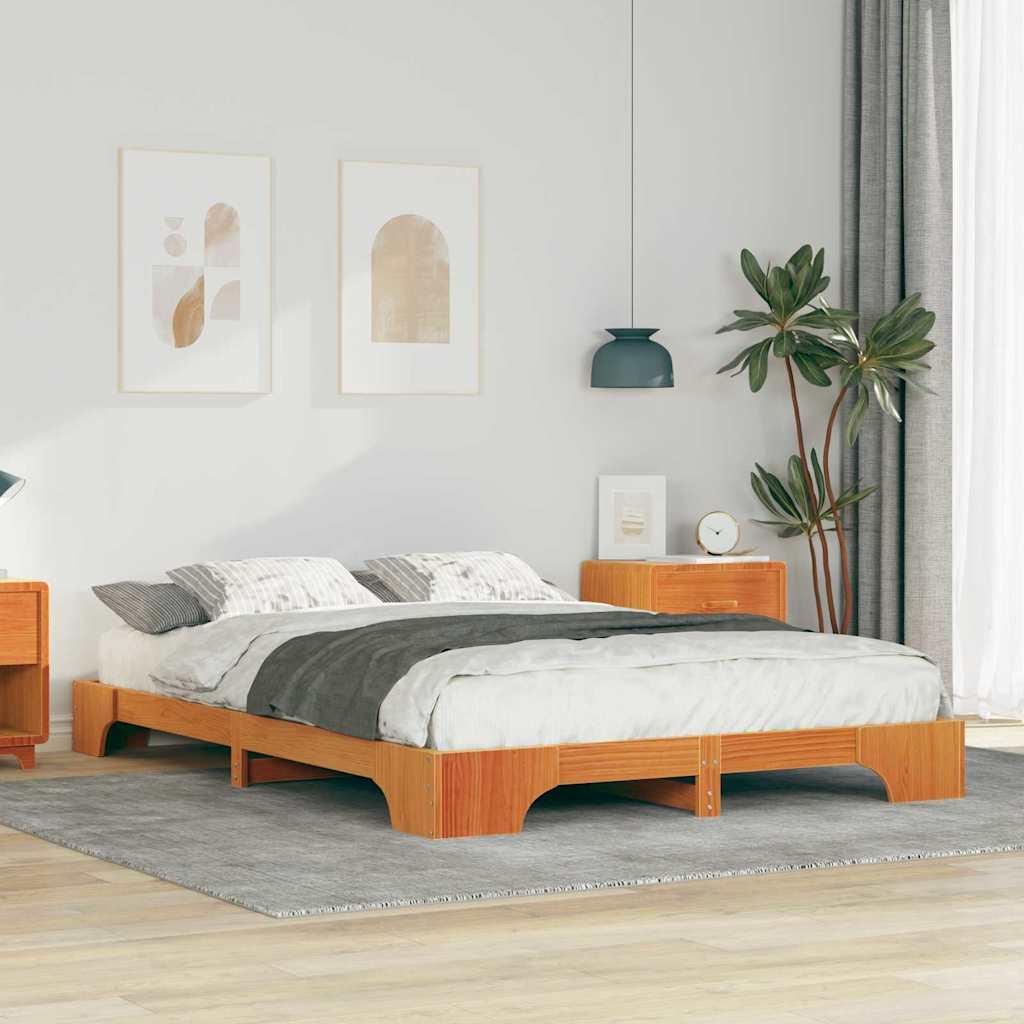 Gulv seng ramme Brun 140 x 220 cm Massivt fyrretræ billede