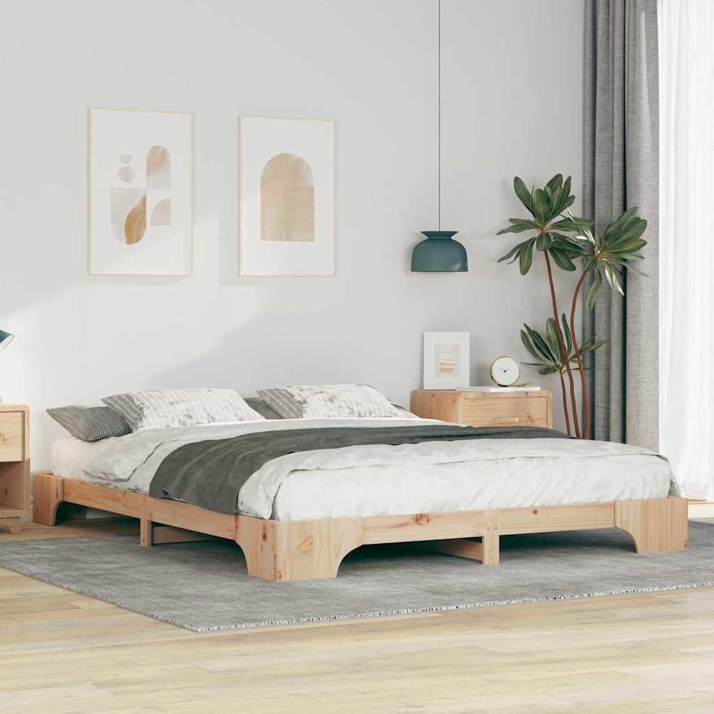 Gulv seng ramme Brun 160 x 220 cm Massivt fyrretræ billede