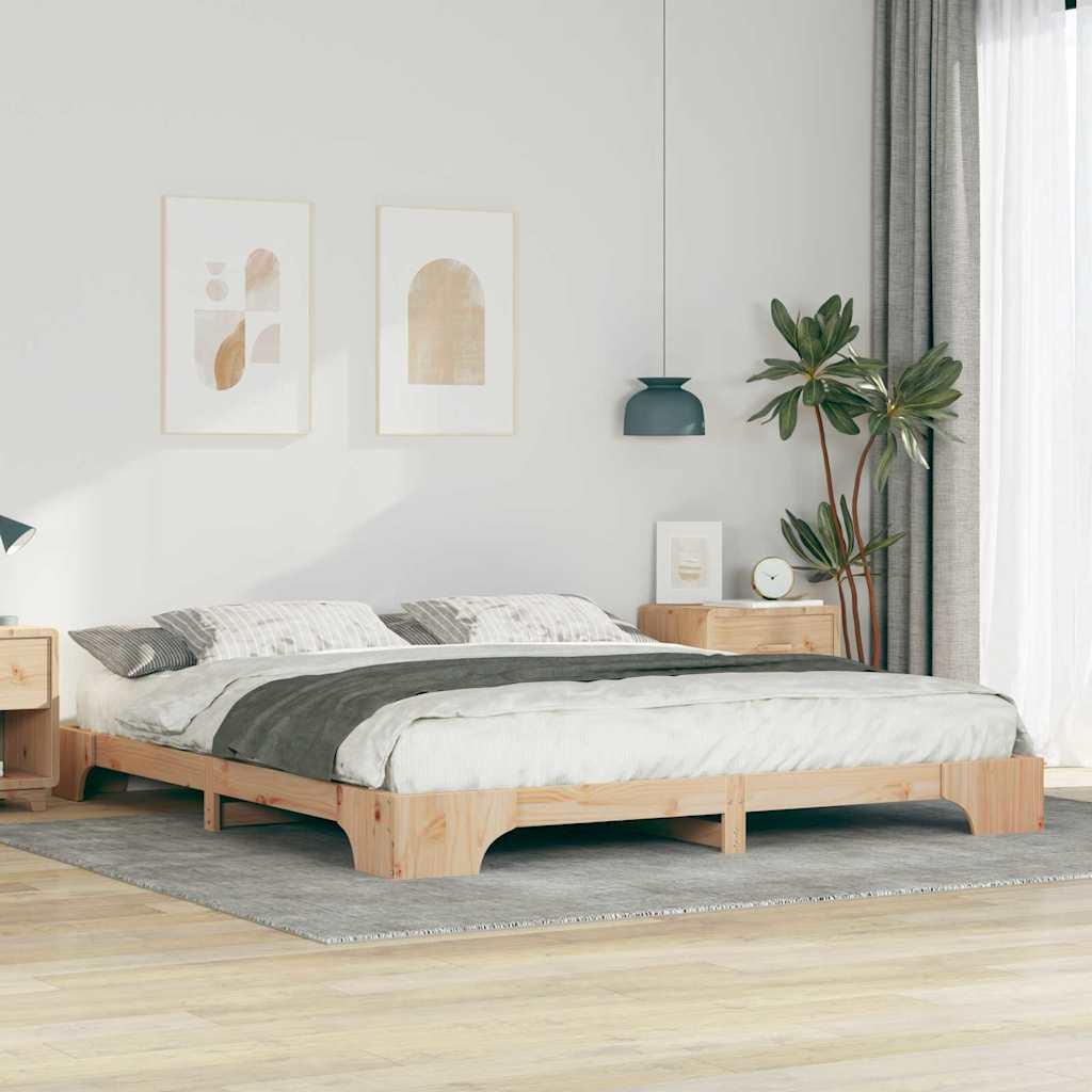 Gulv seng ramme Brun 180 x 220 cm Massivt fyrretræ billede