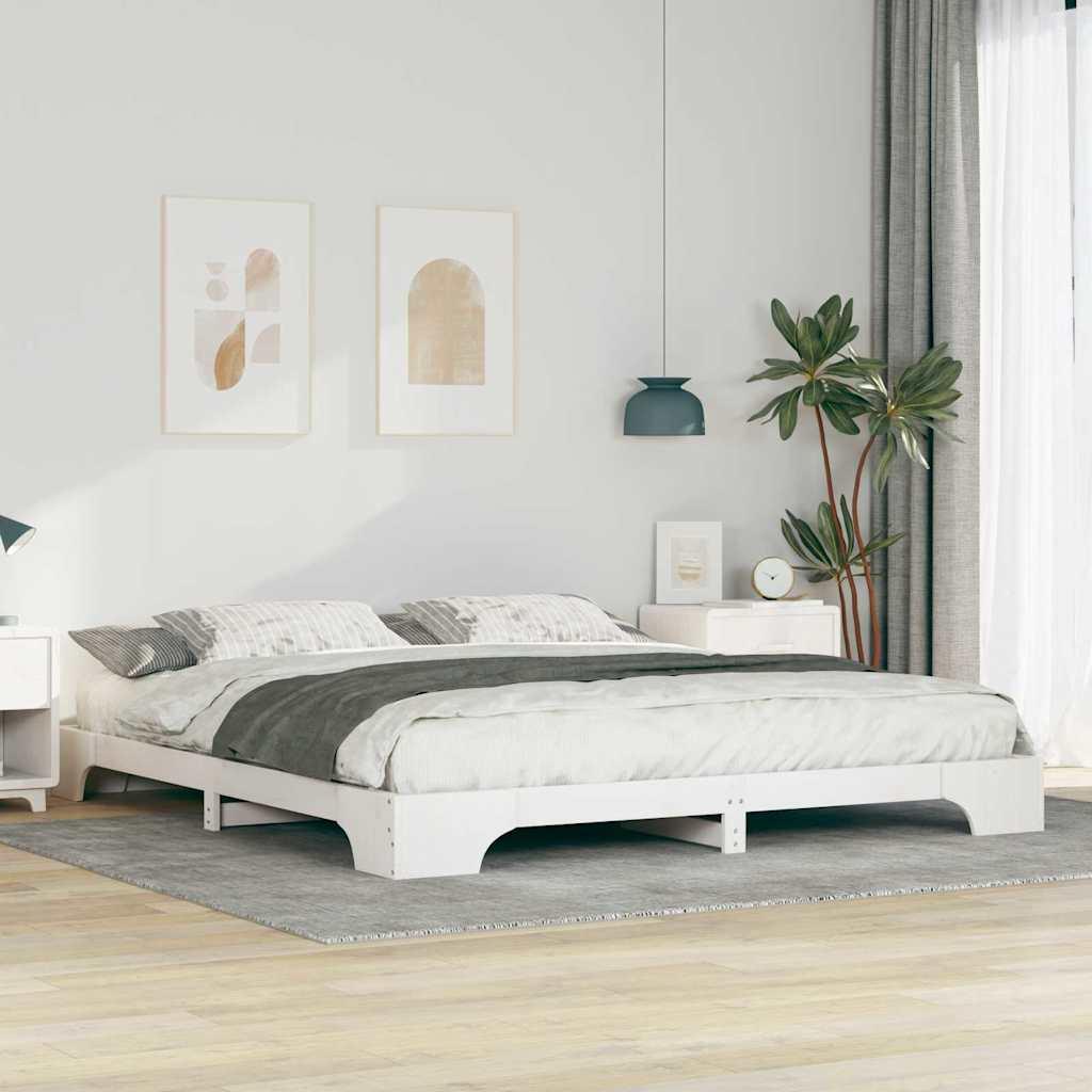Gulv seng ramme Hvid 180 x 220 cm Massivt fyrretræ