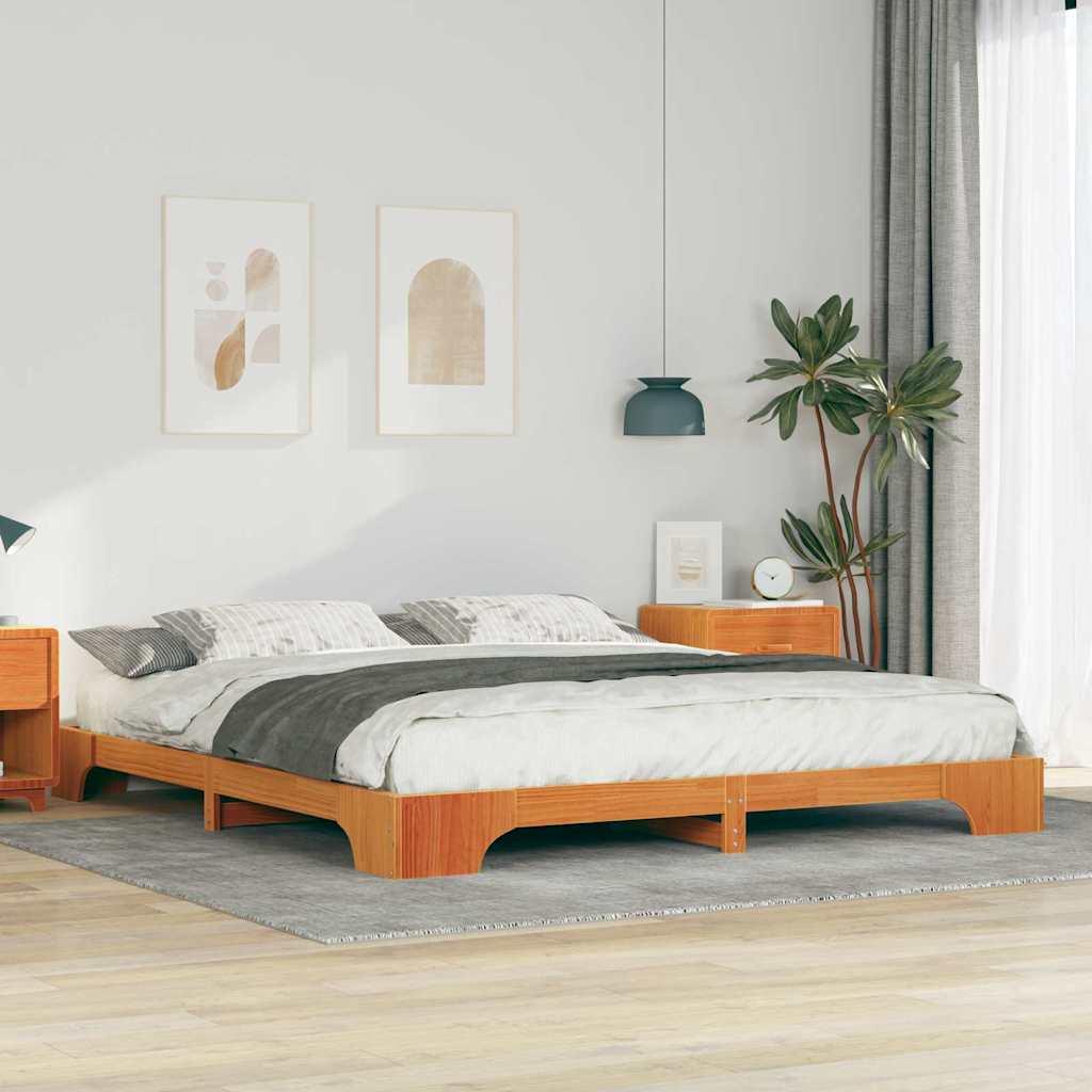 Gulv seng ramme Brun 180 x 220 cm Massivt fyrretræ billede