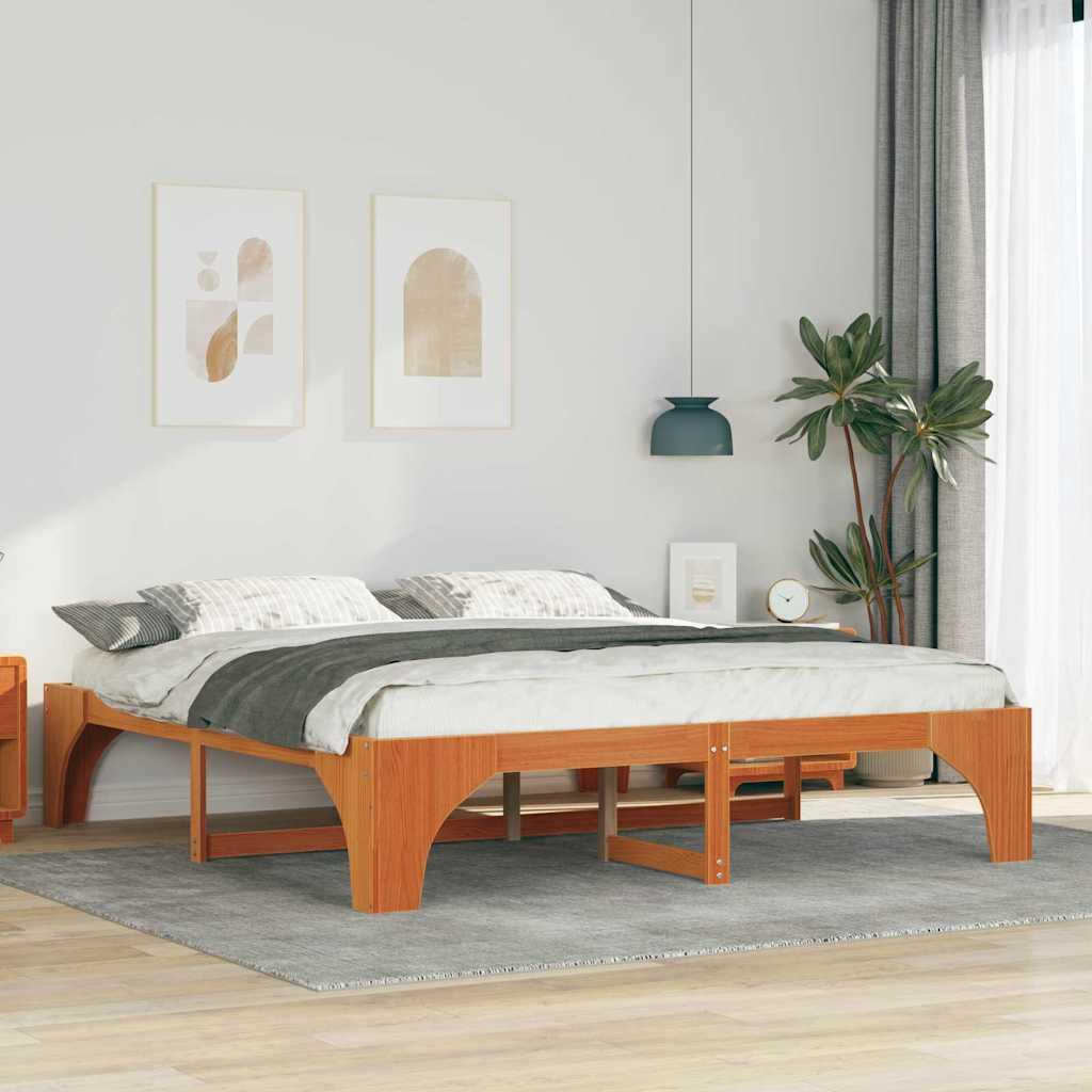 Gulv seng ramme Brun 200 x 200 cm Massivt fyrretræ billede