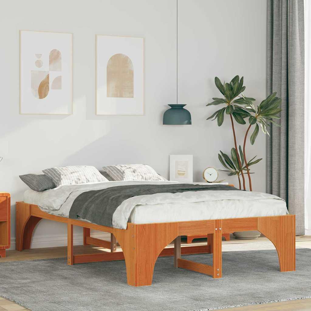 Gulv seng ramme Brun 140 x 190 cm Massivt fyrretræ billede