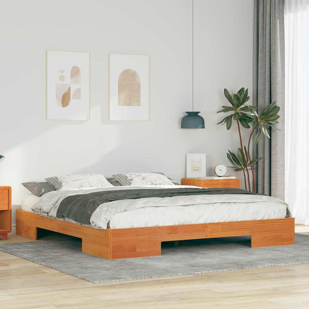 Gulv seng ramme Brun 180 x 200 cm Massivt fyrretræ billede