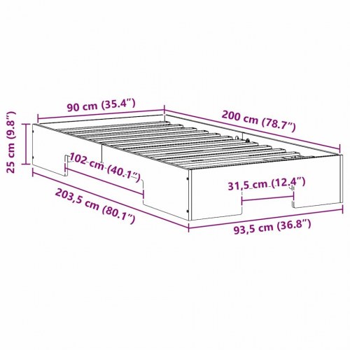 Gulv seng ramme Brun 90 x 200 cm Massivt fyrretræ