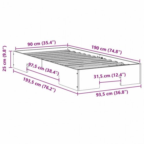Gulv seng ramme Brun 90 x 190 cm Massivt fyrretræ