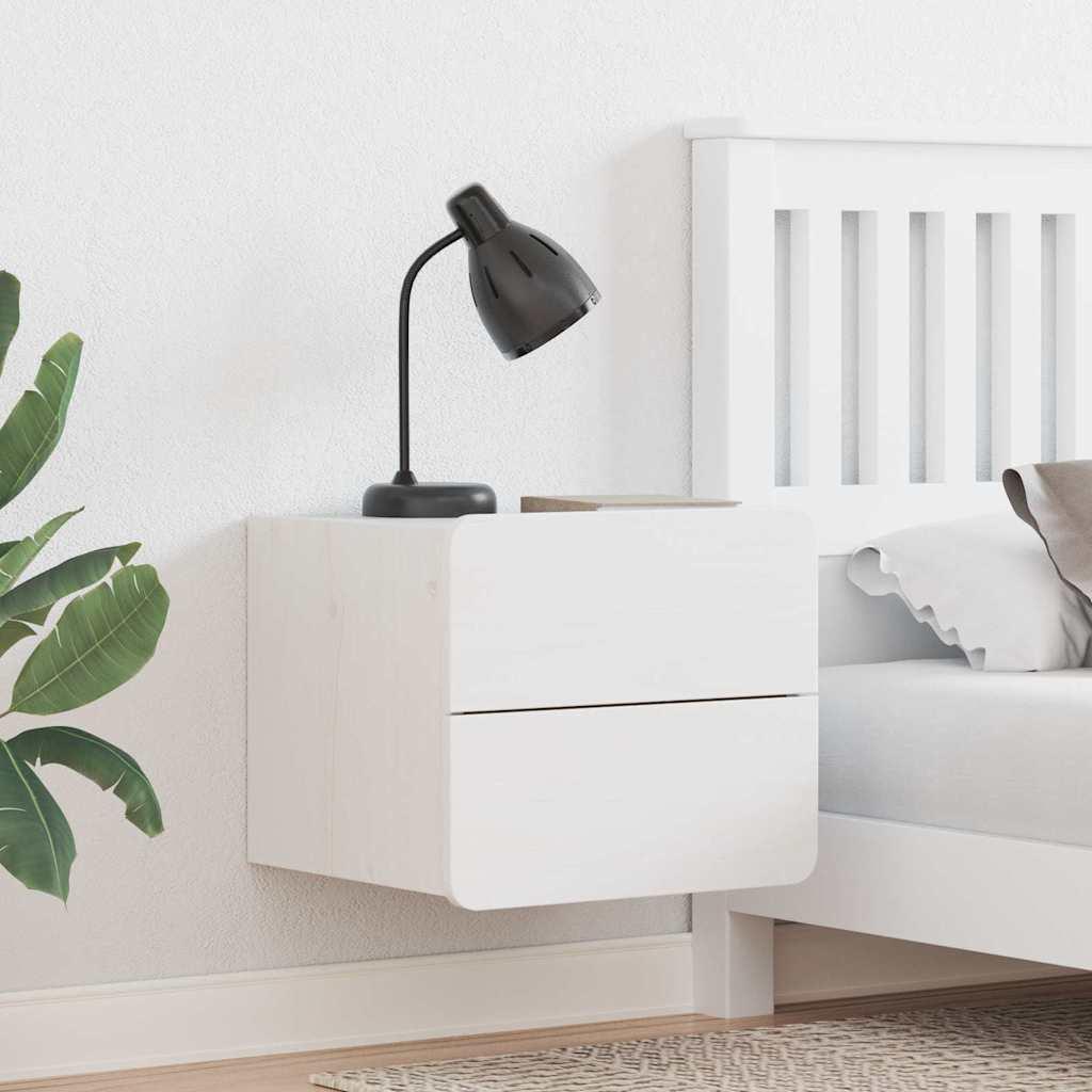 Sengebord med skuffe 2 stk Hvid 39 x 34 x 33 cm Massiv fyrretræ