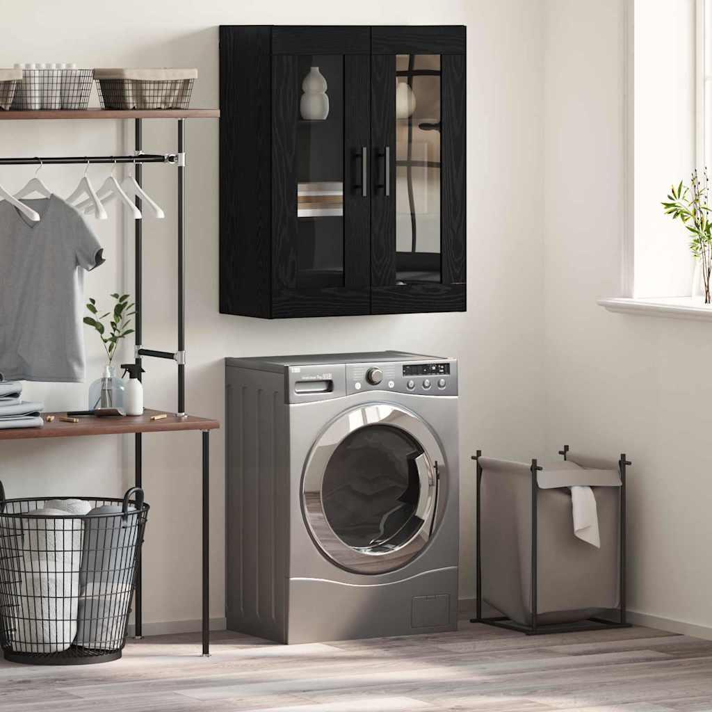 Vægskab med hylde Vægmonteret Sort eg 69.5 x 34 x 90 cm Konstrueret træ