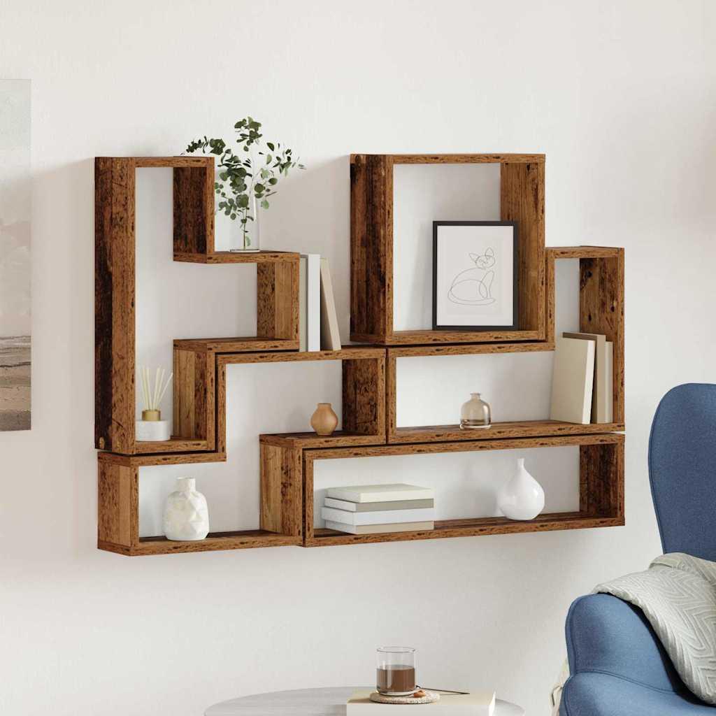 Væg Cube med hylde Gammelt træ 96 x 12 x 64 cm Konstrueret træ