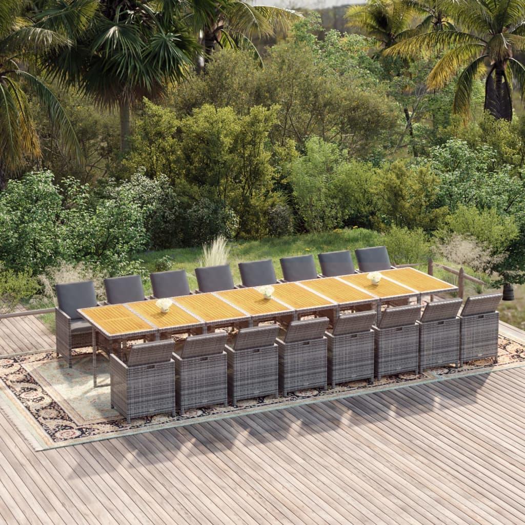 Spisebordssæt til haven 17 dele med hynder polyrattan grå