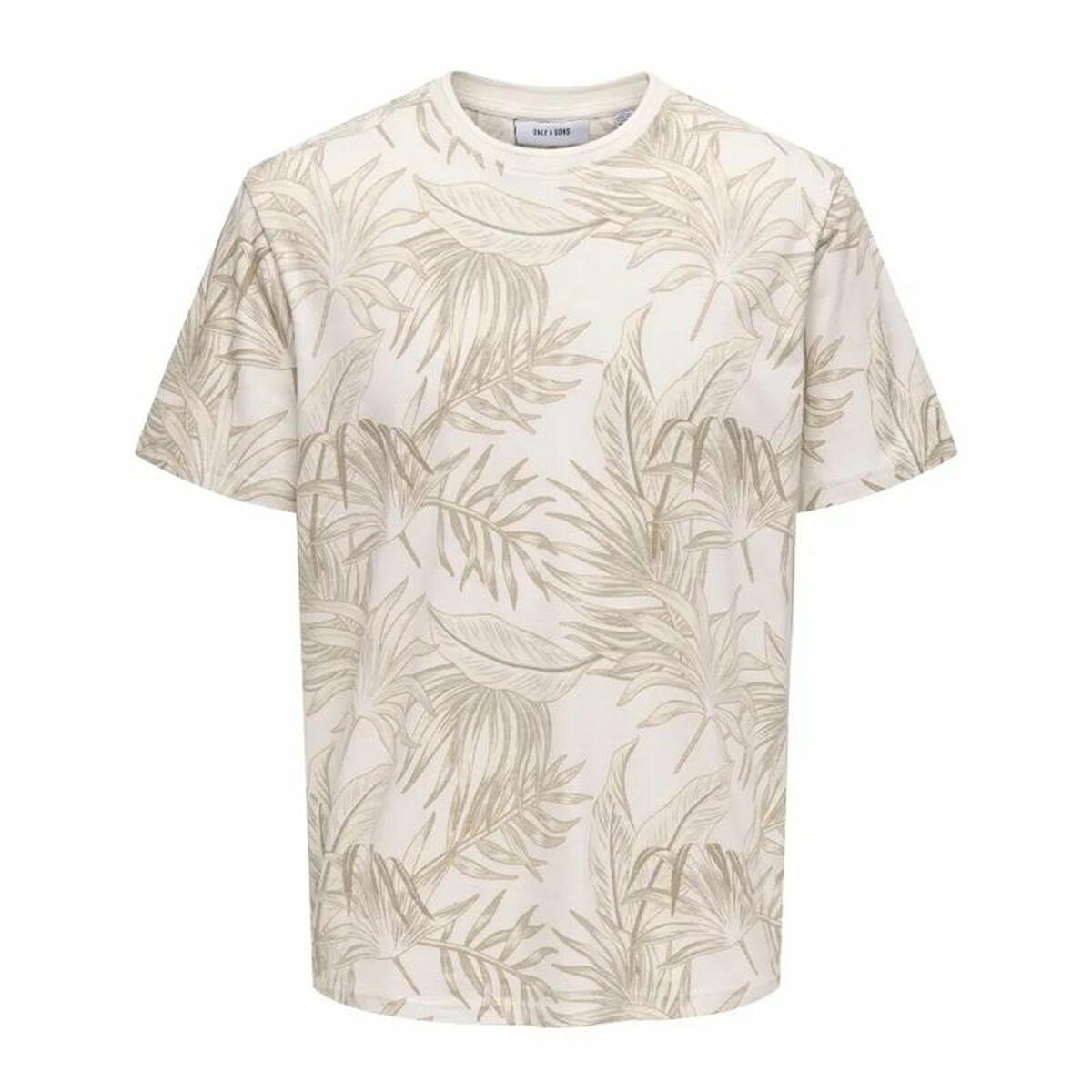 Only & Sons Onskash Leaf AOP T-shirt til mænd, beige - 2XL
