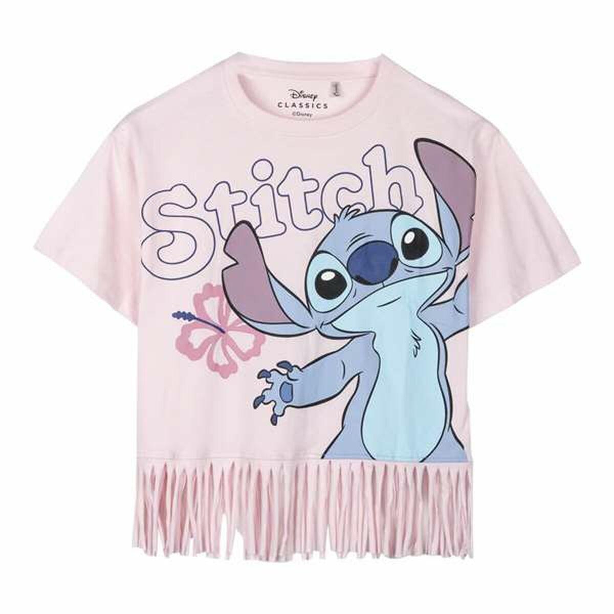 Stitch T-shirt til piger - kortærmet, pink/blå, 10 år