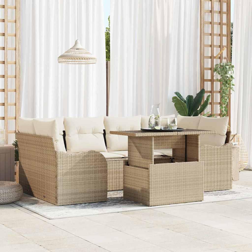 Havesofa Sæt med pude med opbevaring 7 stk Beige Poly rattan billede