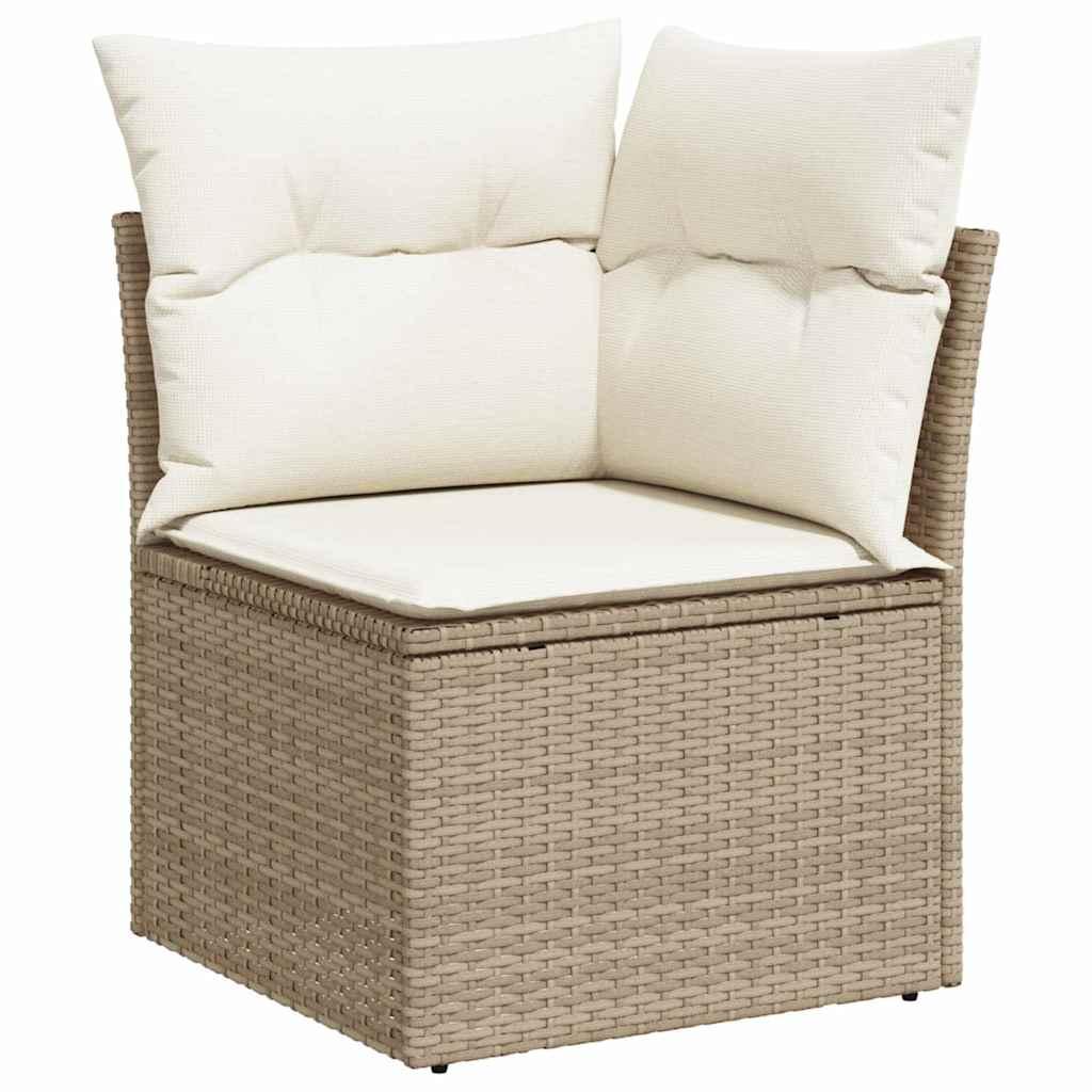 12 Stk. Have Sofa Sæt med Hynder Beige Poly Rattan Akacia&& 2-personers Have Sofa med Opbevaring & Hynder Beige Poly Rattan&& 3 Stk. Have Dining Sæt med Hynder Beige Poly Rattan Akacia
