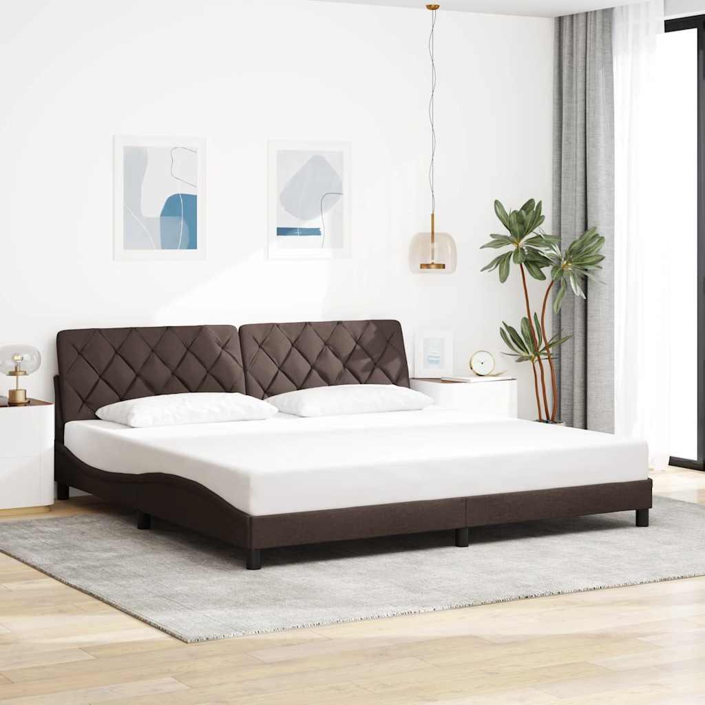Sengeramme 200x200 cm i stof med hovedgærde - mørkebrun