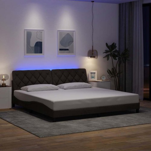 Sengeramme med LED uden madras 200 x 200 cm stof mørkebrun