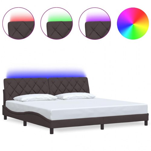 Sengeramme med LED uden madras 200 x 200 cm stof mørkebrun