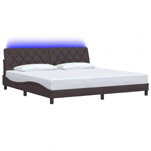 Sengeramme med LED uden madras 200 x 200 cm stof mørkebrun