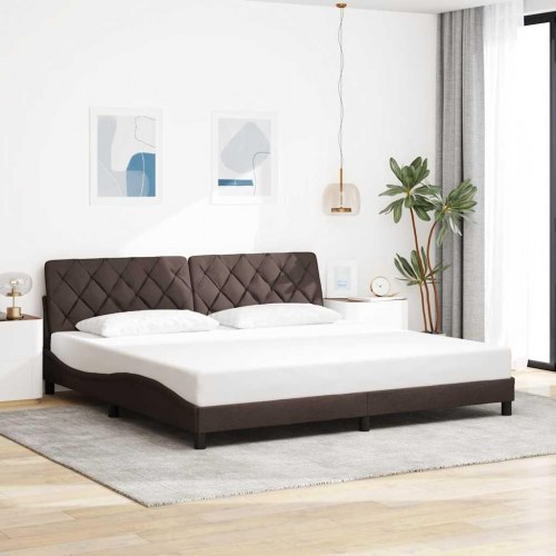Sengeramme med LED uden madras 200 x 200 cm stof mørkebrun