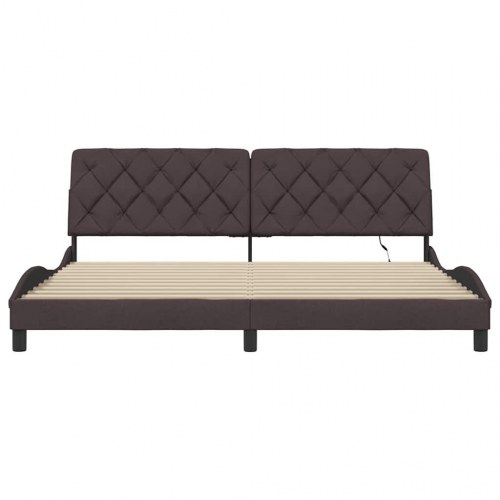 Sengeramme med LED uden madras 200 x 200 cm stof mørkebrun