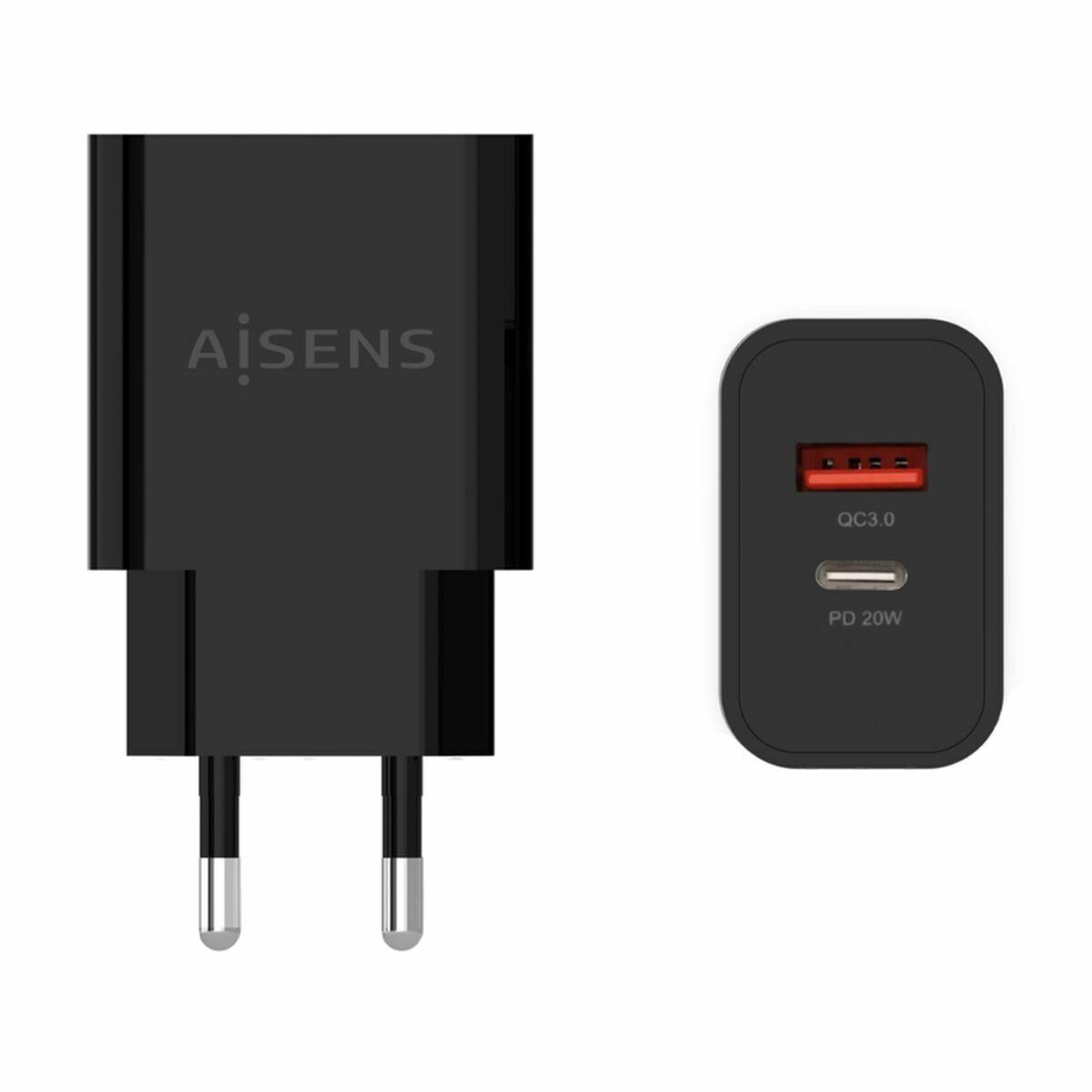 Aisens A110-0682 vægoplader 20 W - sort, USB-C/USB