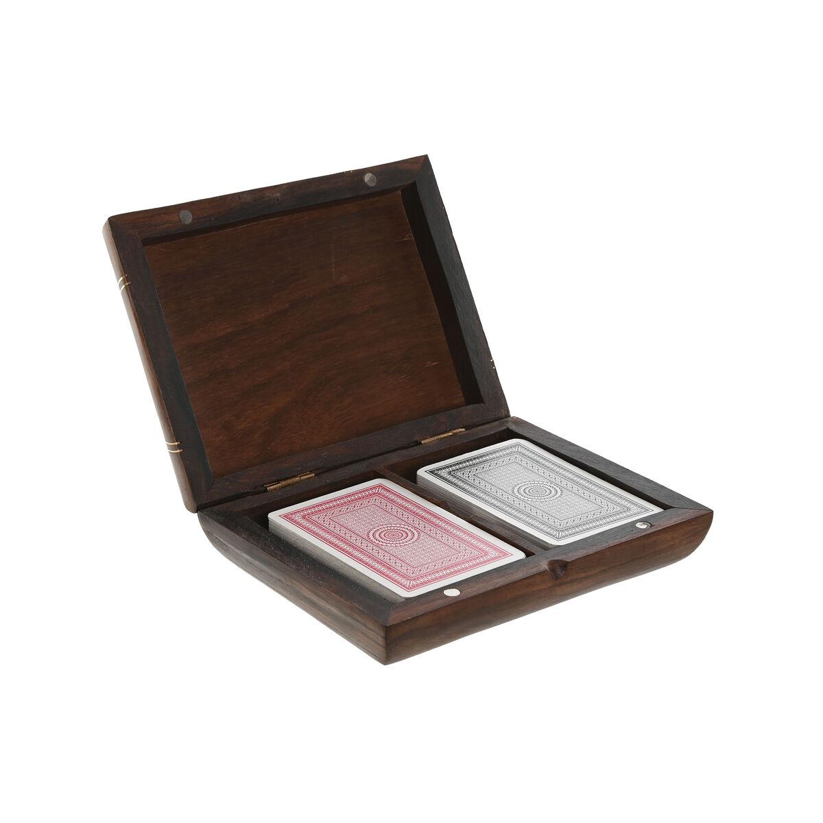 Kortspil i trææske - , brun/gylden