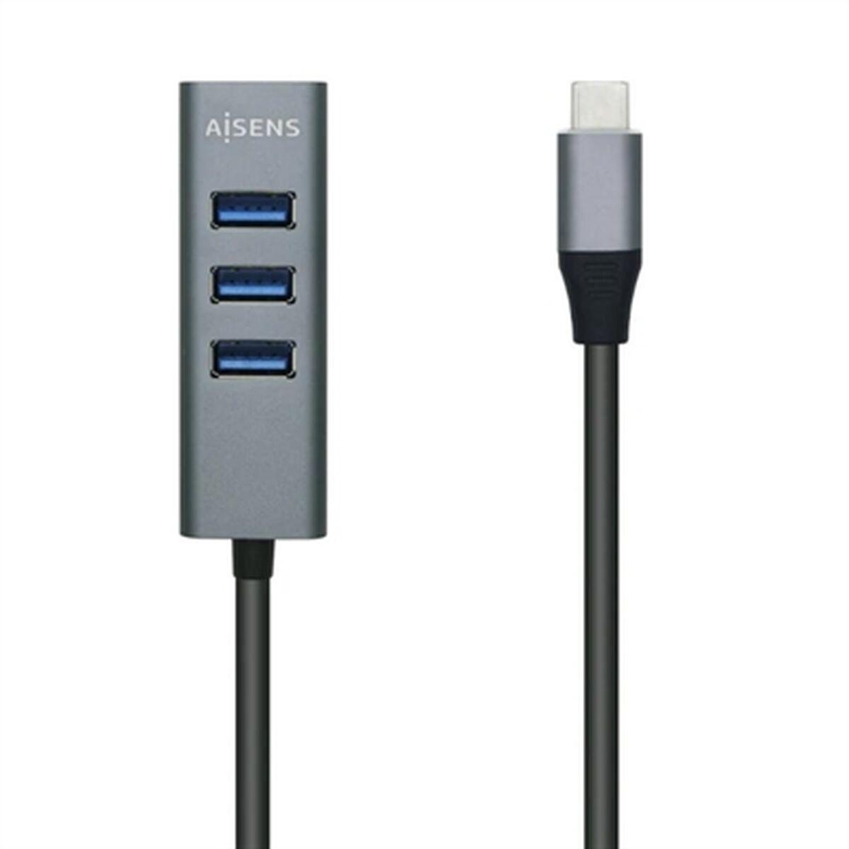 Aisens USB-C til USB 3.0 hub A109-0508 - Grå, 4 porte