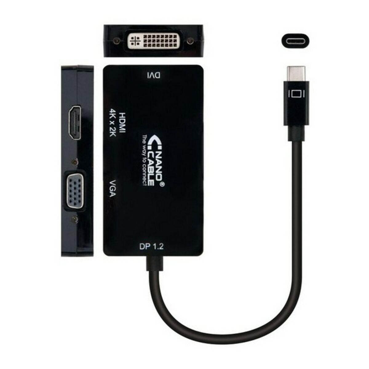 NANOCABLE USB-C til VGA/HDMI/DVI adapter - 10 cm, sort