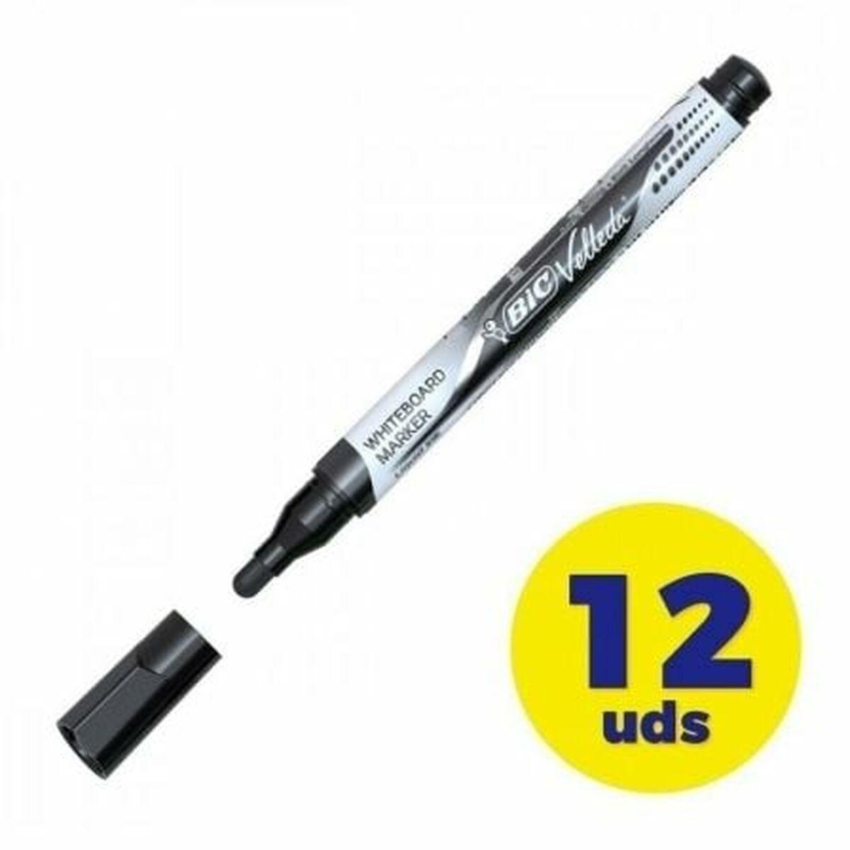 Whiteboard marker Bic Velleda - sort, 2,2 mm (12 stk.) billede