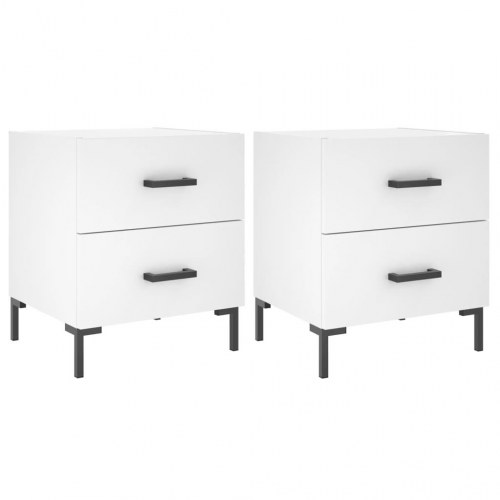 Sengeborde 2 stk. - 40×35×47,5 cm i hvid konstrueret træ med metalben