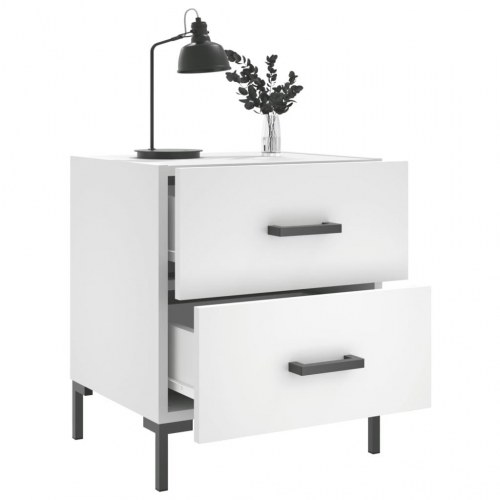 Sengeborde 2 stk. - 40×35×47,5 cm i hvid konstrueret træ med metalben