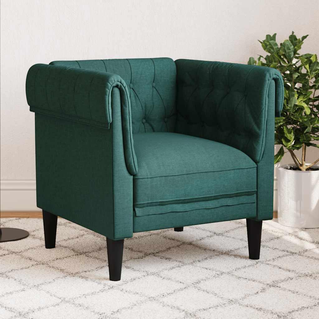 Chesterfield-sofastol stof mørkegrøn billede