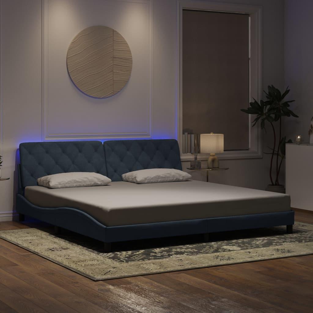 Sengeramme med LED-lys 200x200 cm velour mørkegrå