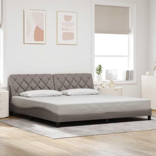 Sengeramme 200x200 cm med hovedgærde og lameller - stof, gråbrun
