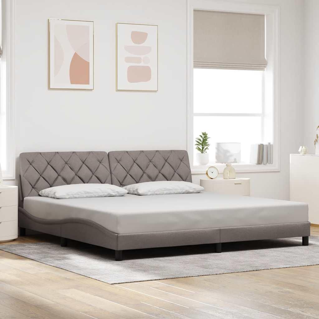 Sengeramme 200x200 cm med hovedgærde og lameller - stof, gråbrun