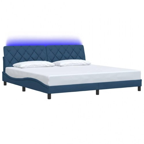 Sengeramme med LED-lys 200x200 cm - stof, blå