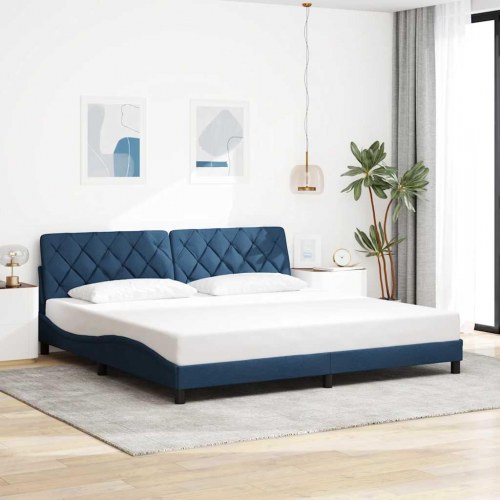 Sengeramme med LED-lys 200x200 cm - stof, blå