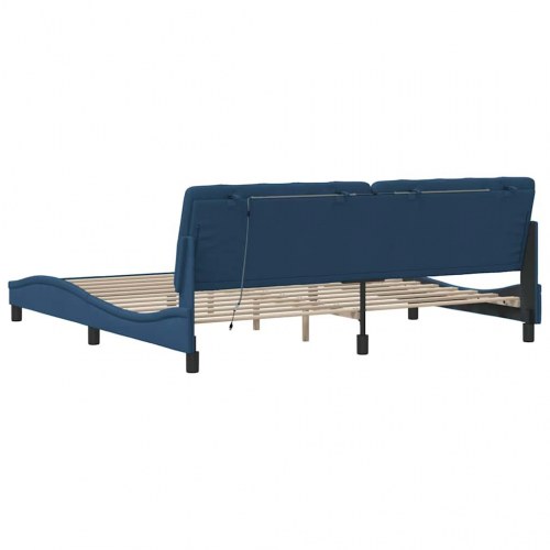 Sengeramme med LED-lys 200x200 cm - stof, blå