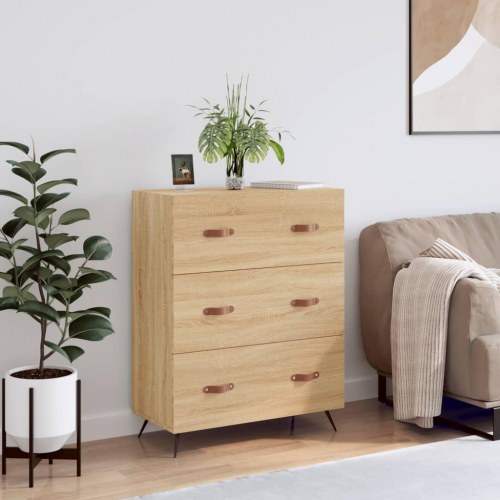 Kommode 69,5×34×90 cm i konstrueret træ - sonoma-eg, 3 skuffer