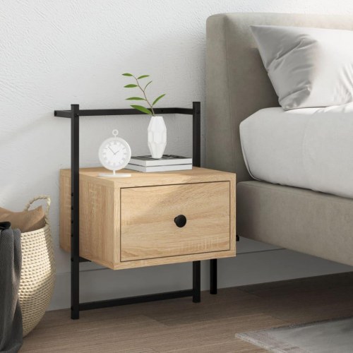 Væghængt sengebord 35×30×51 cm - konstrueret træ i sonoma-eg