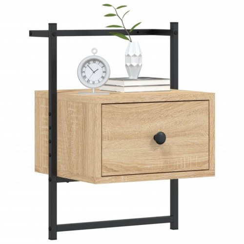Væghængt sengebord 35×30×51 cm - konstrueret træ i sonoma-eg