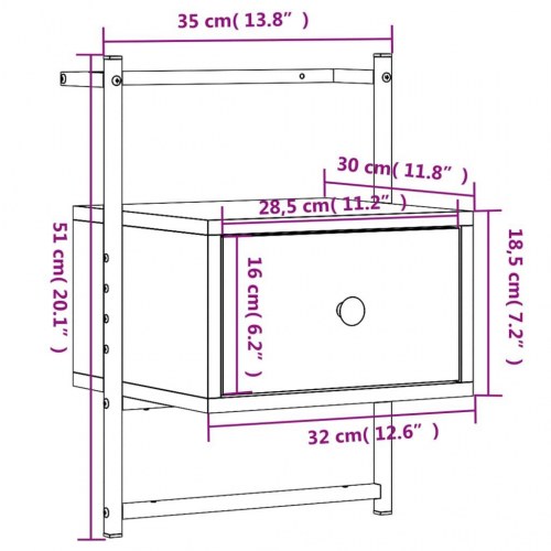 Væghængt sengebord 35×30×51 cm - konstrueret træ i sonoma-eg