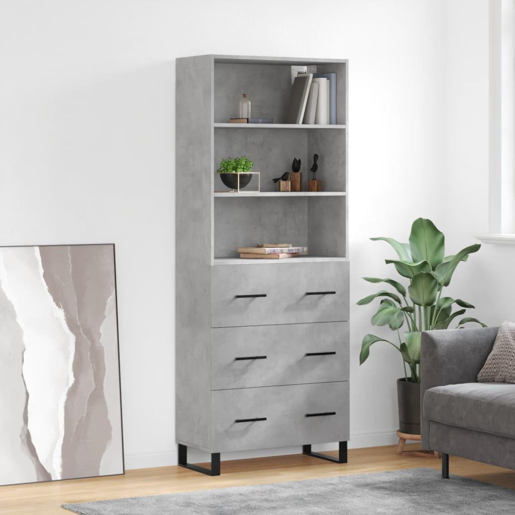 Højskab 69,5x34x180 cm konstrueret træ betongrå billede
