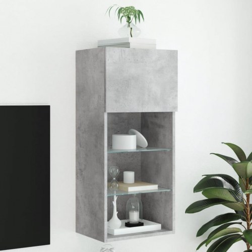 Tv-bord med LED-lys - væghængt, betongrå 40,5×30×90 cm