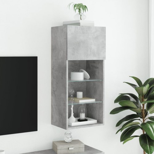 Tv-bord med LED-lys - væghængt, betongrå 40,5×30×90 cm