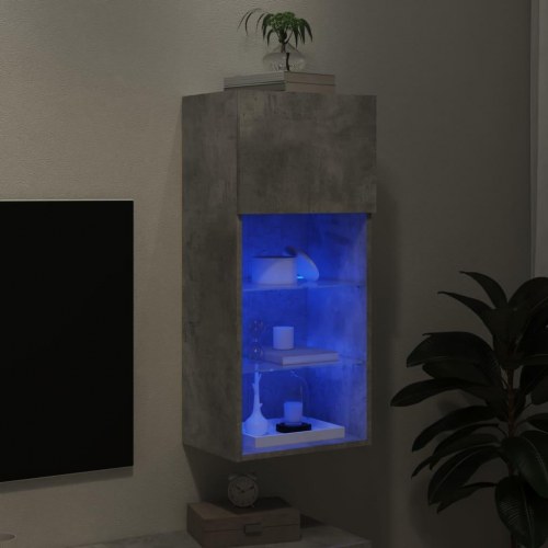 Tv-bord med LED-lys - væghængt, betongrå 40,5×30×90 cm