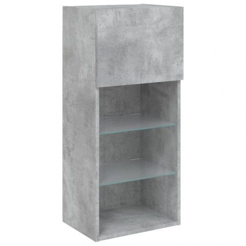 Tv-bord med LED-lys - væghængt, betongrå 40,5×30×90 cm
