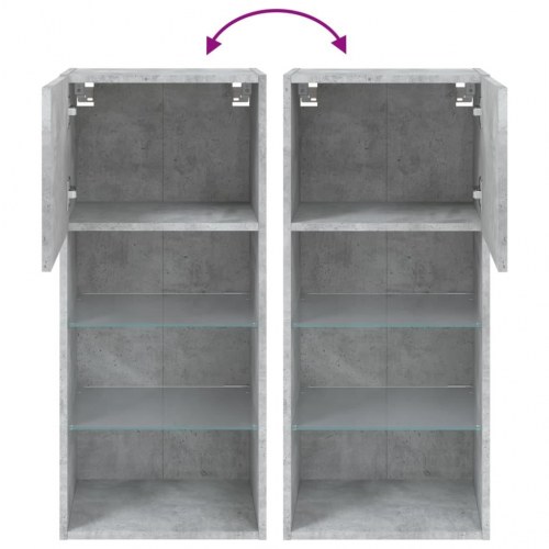 Tv-bord med LED-lys - væghængt, betongrå 40,5×30×90 cm