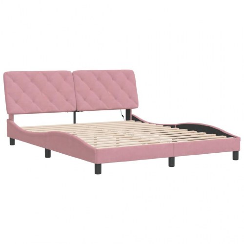 Sengeramme med LED 160 x 200 cm uden madras - lyserød velour
