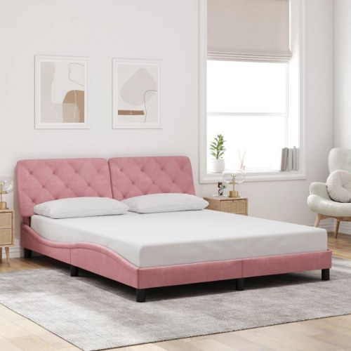 Sengeramme med LED 160 x 200 cm uden madras - lyserød velour